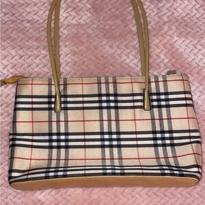 Beige and Black Plaid Shoulder Bag